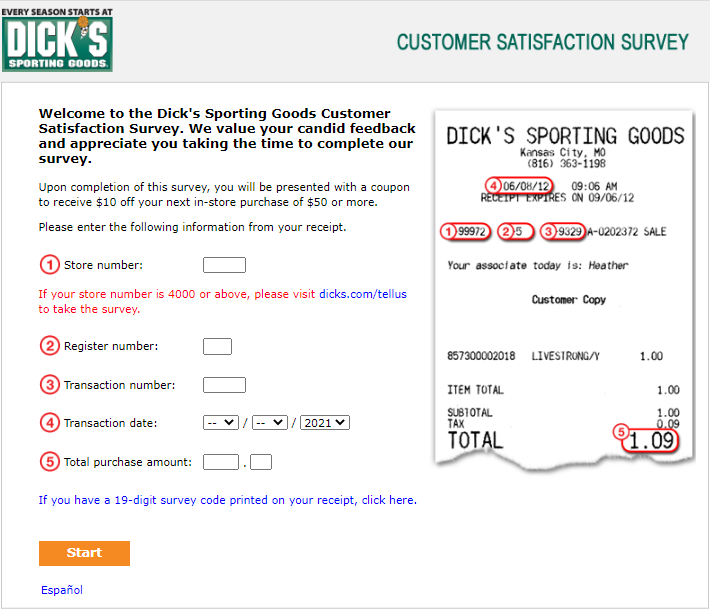 www.dickssportinggoods.com/feedback - WIN 10$ - DICK'S Survey