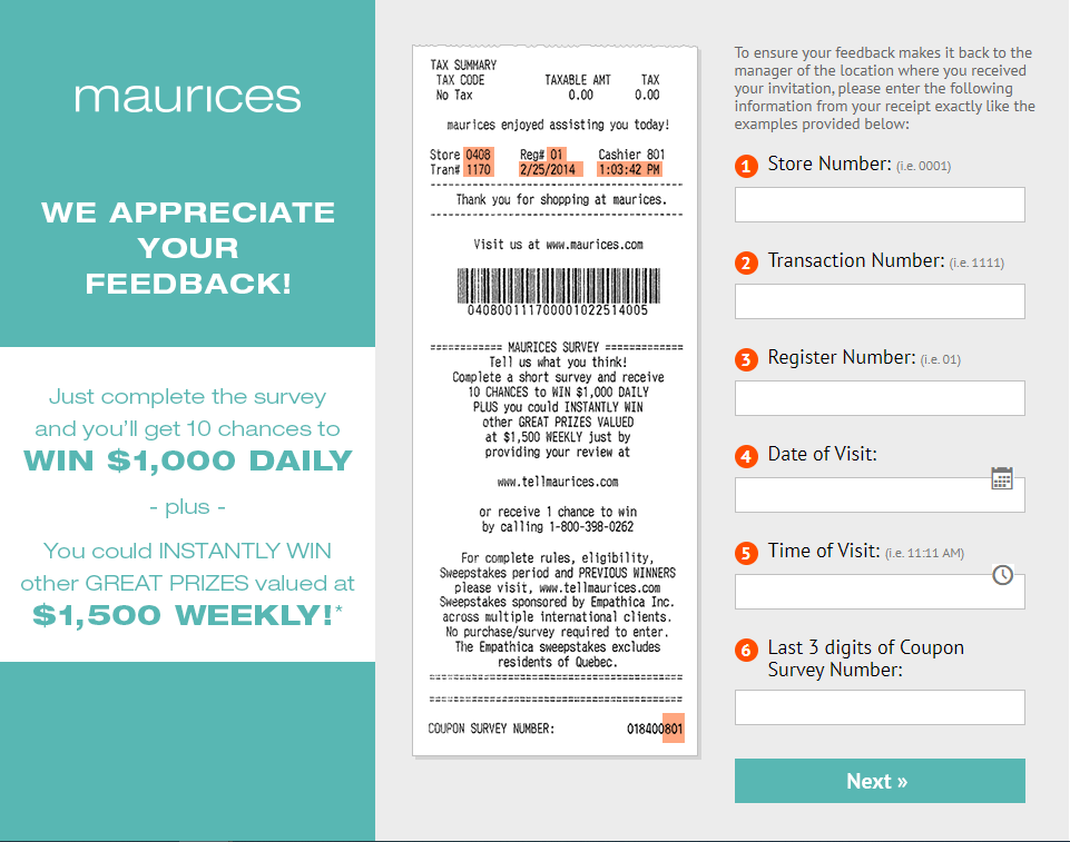 www.tellmaurices.com - WIN $1000 Daily - Maurice's Survey