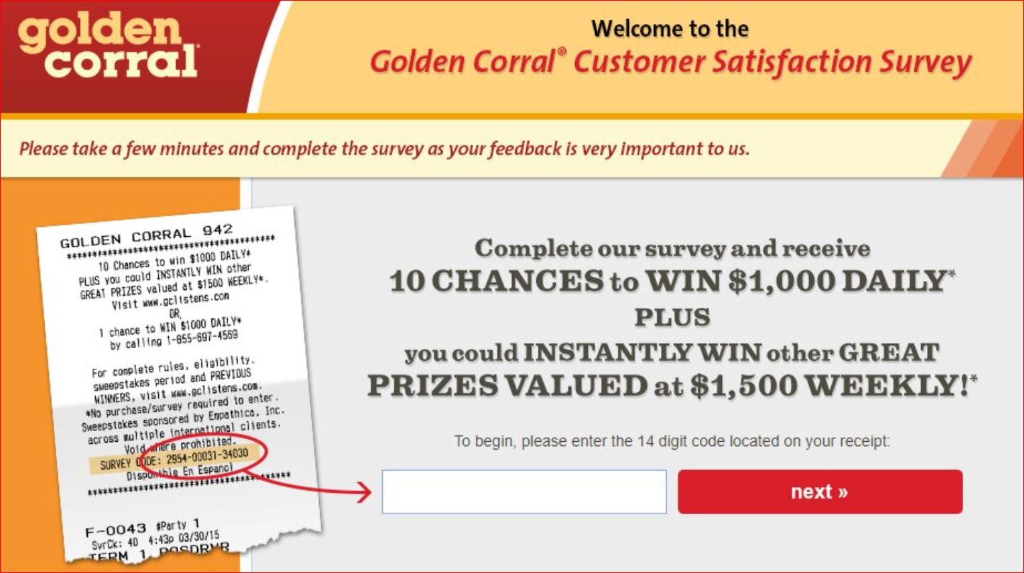 Gclistens.com - Win a $1000 - Golden Corral Survey 
